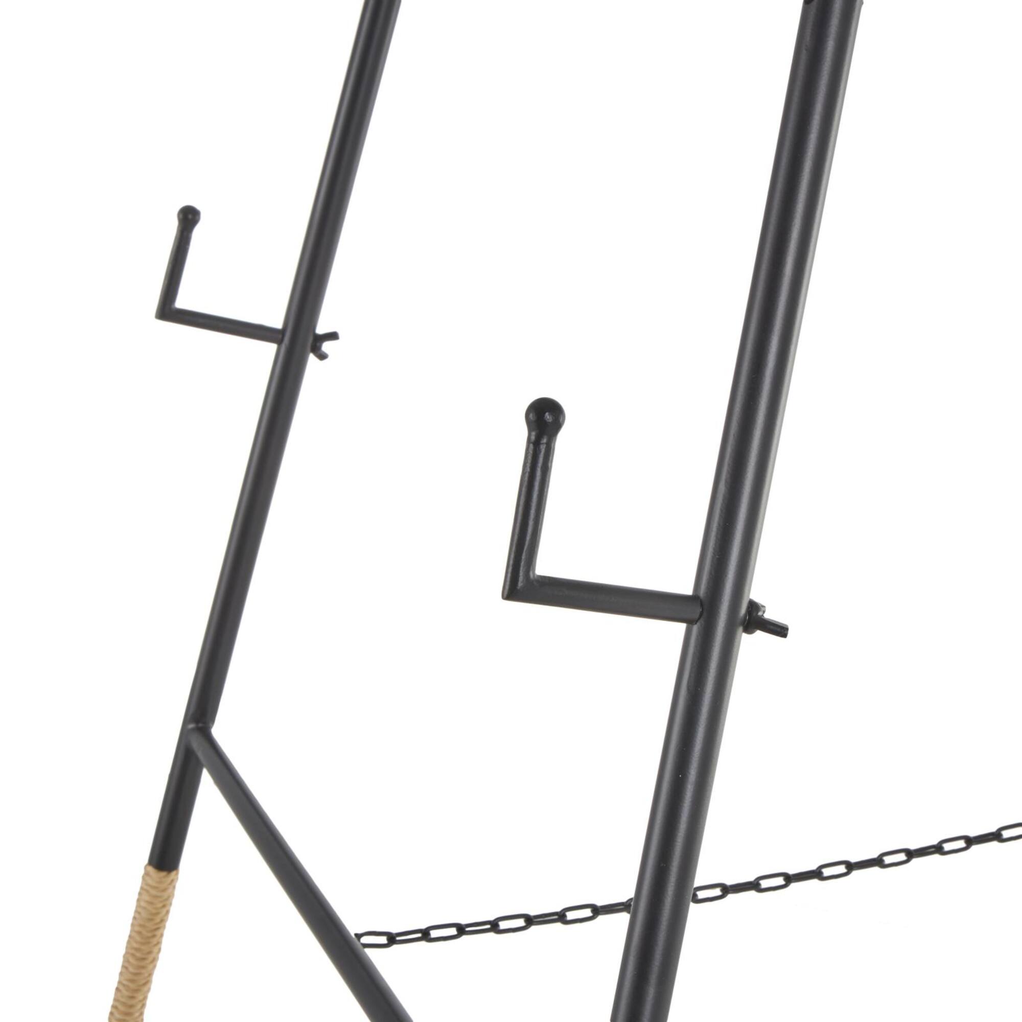 64" Black Metal Slim Foldable 2-Tier Easel with Wrapped Rattan Accents